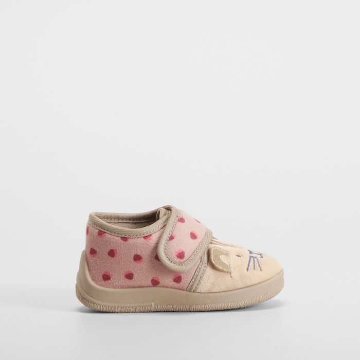 Zapatilla casa velcro bebรฉ tigre rosa OLYNE
