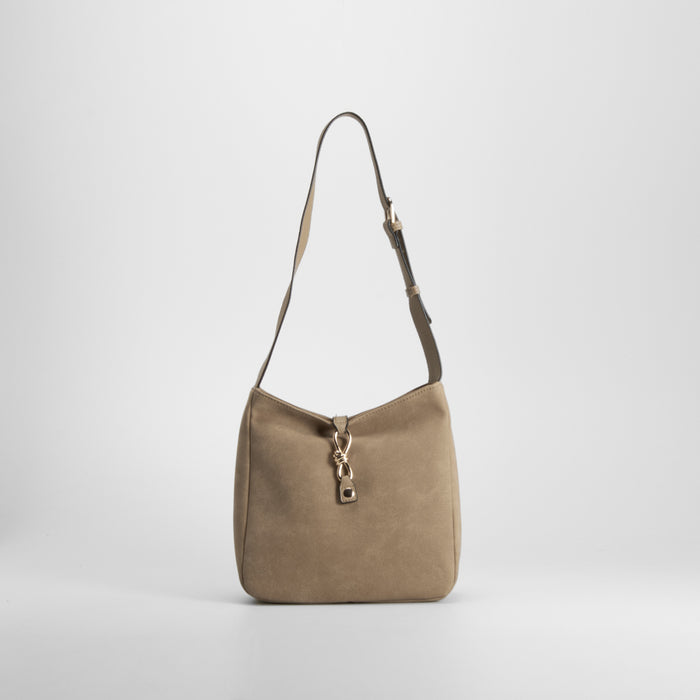 Bolso bandolera efecto ante beige PICCOLA PIU