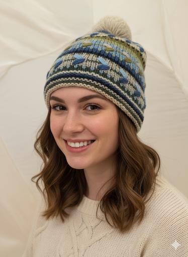 White/Blue/Green with PomPom