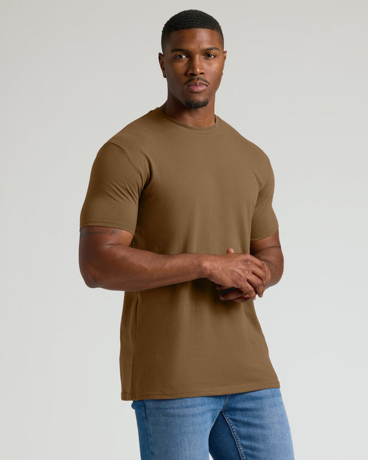 Tan 499 Tall Straight Hem Crew Neck T-Shirt