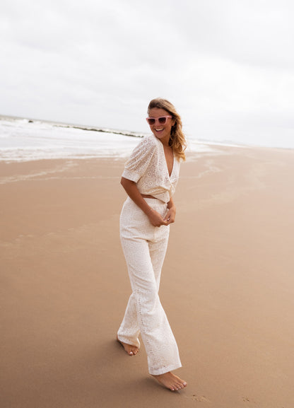 Ecru Embroidered Louis Pants