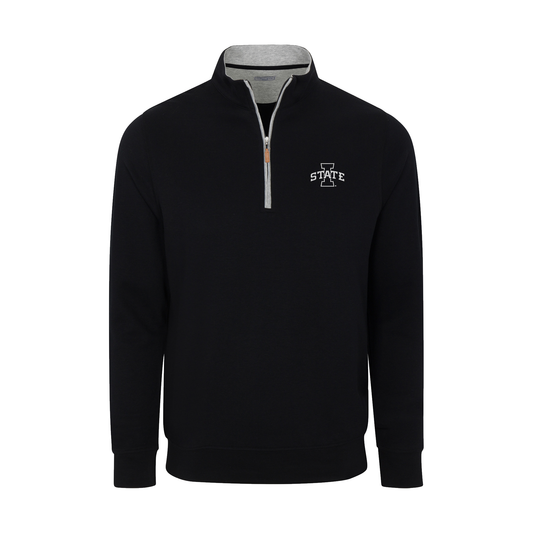 Iowa State Heather Cloud Cotton Quarter Zip Pullover Black with Light Grey Trim