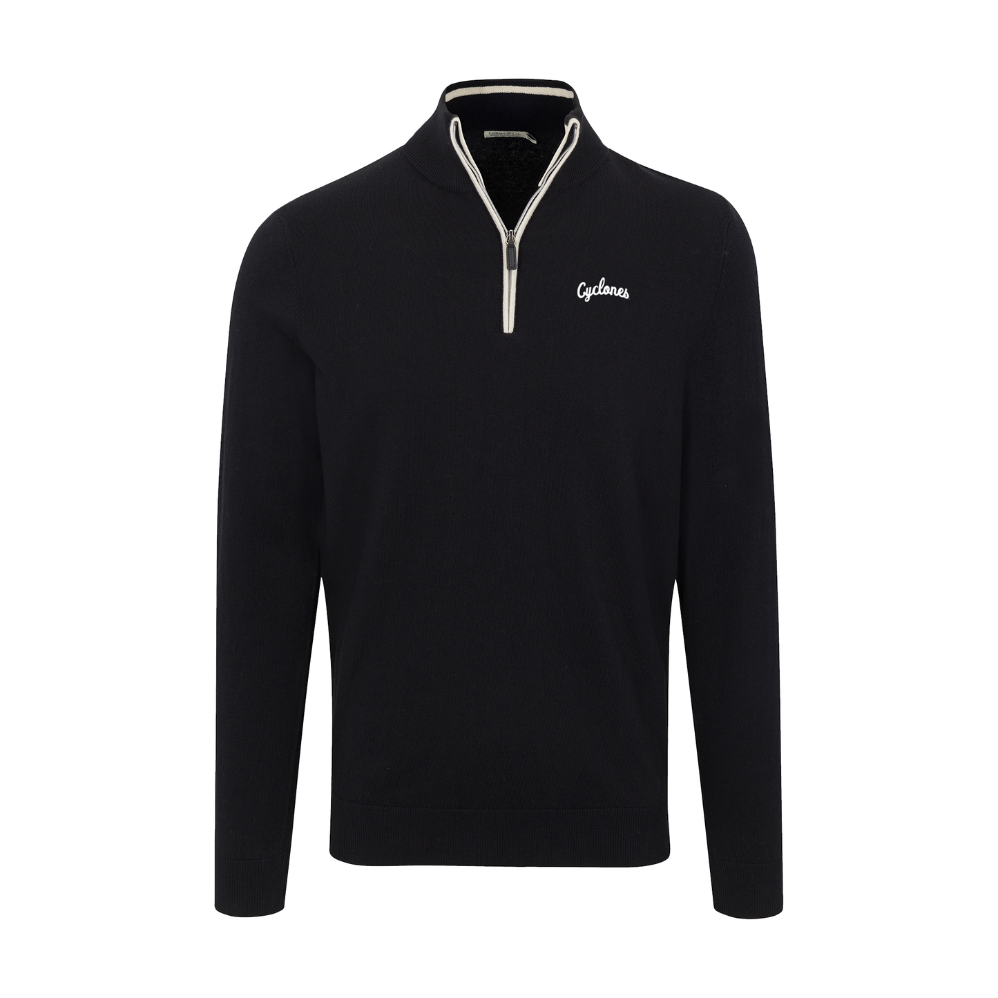 Iowa State Black with White Trim Luxury Touch Cotton and Cashmere Quarter Zip Sweater