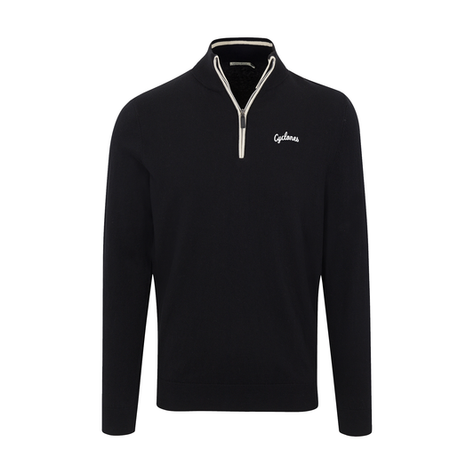 Iowa State Black with White Trim Luxury Touch Cotton and Cashmere Quarter Zip Sweater