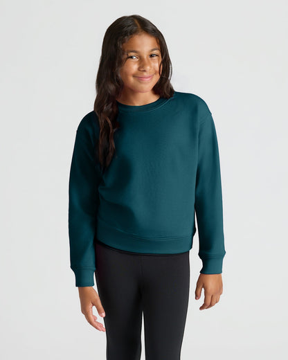 Girls Deep Emerald Slouch Pullover Crew