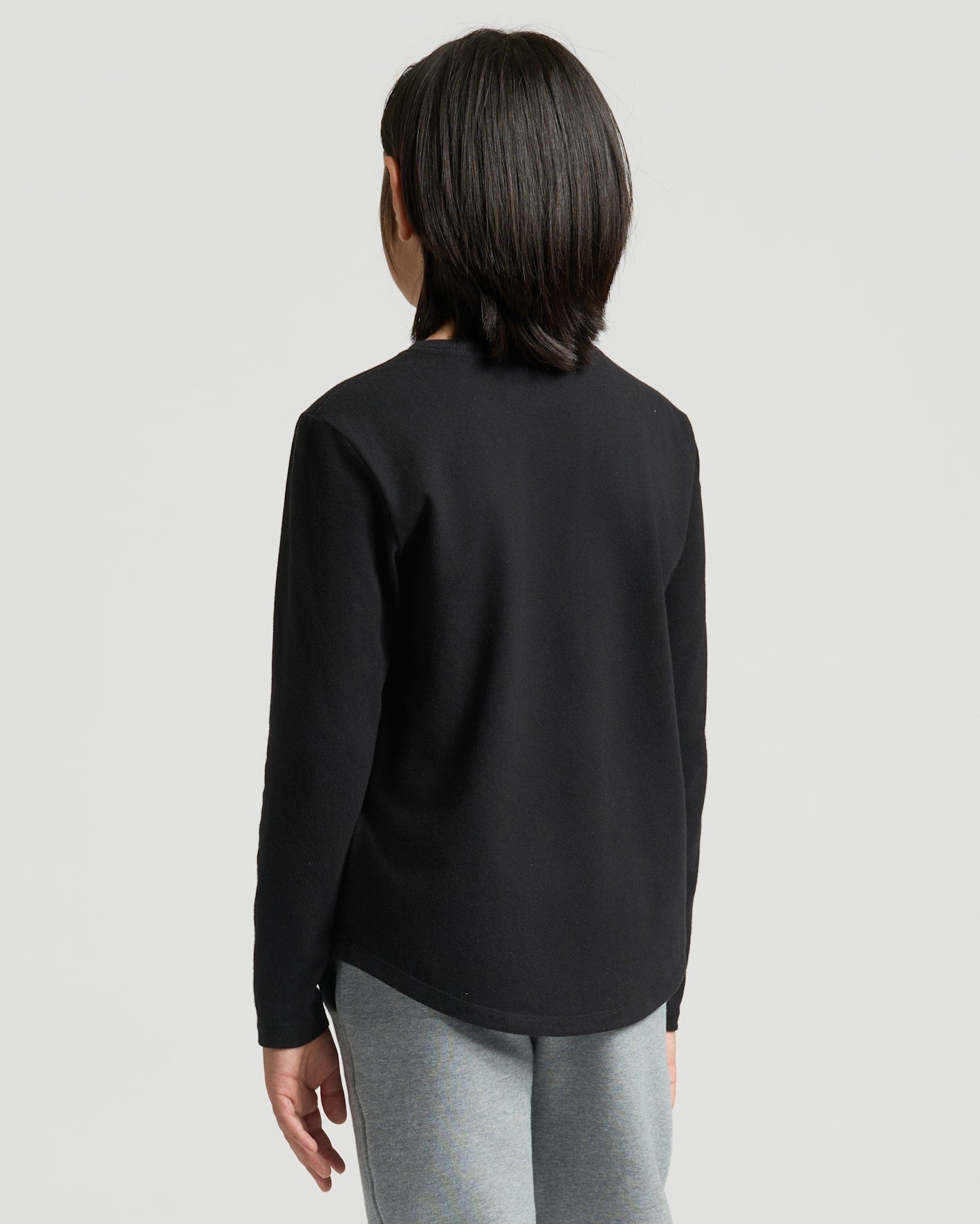 Boys' All Black Classic Long Sleeve Curved Hem Crew Neck 3-Pack