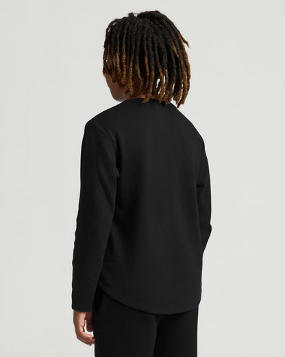Boys' All Black Waffle Long Sleeve Curved Hem Henley 6-Pack