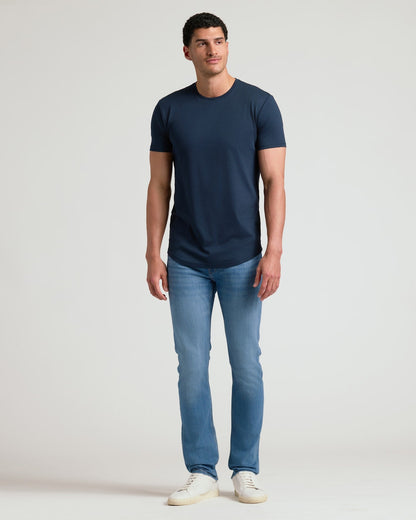Navy Tall Pima Cotton Blend Curved Hem Crew