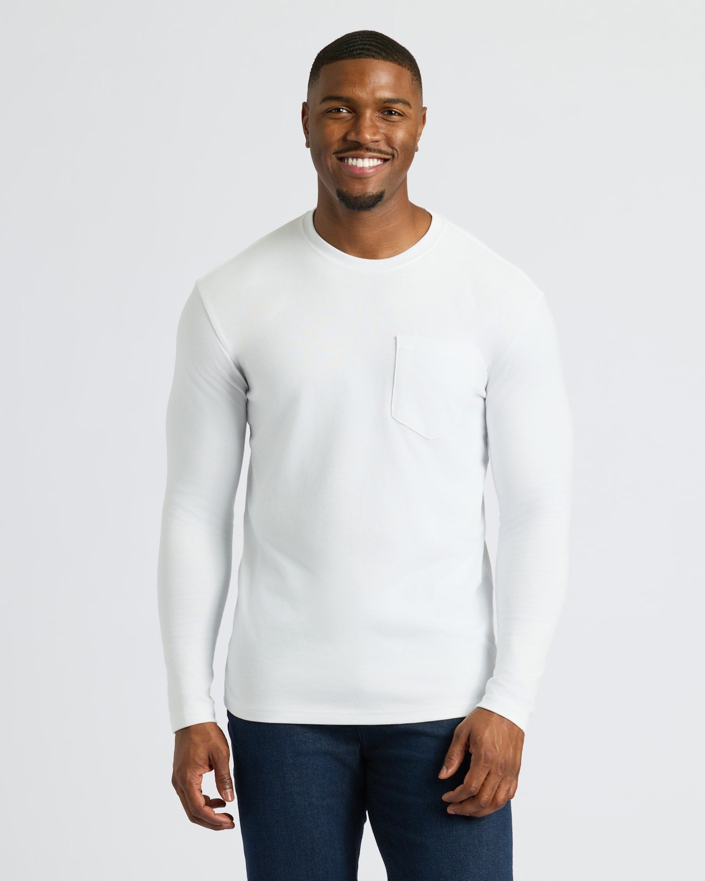 White Tall Heavyweight Long Sleeve Pocket Crew