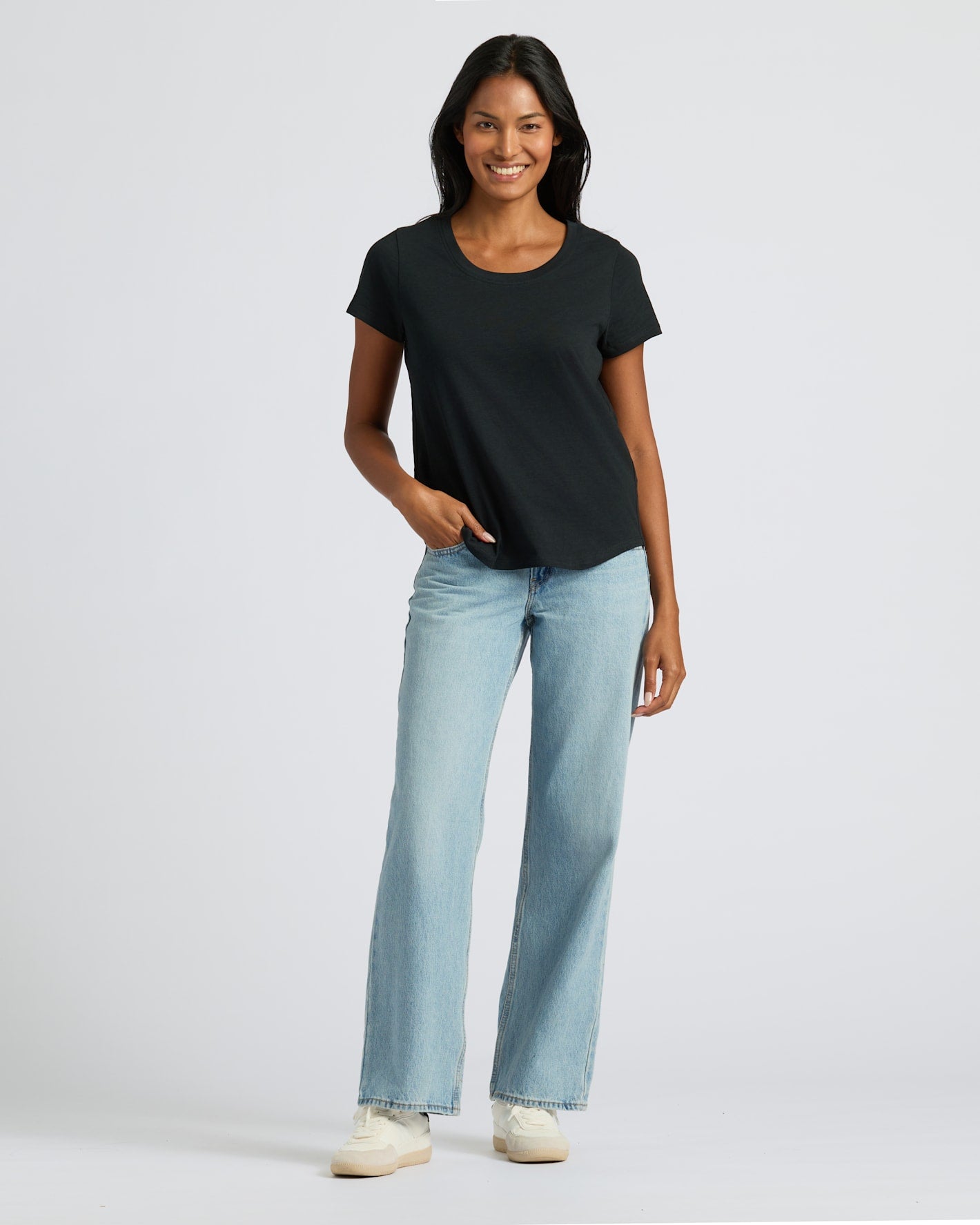 Womens Black Slub Scoop Neck Tee