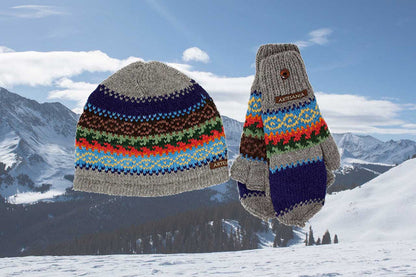 Alpaca Convertible Mittens and Hat Set-Apparel-Alpaca Direct-Blue/Orange/Grey-Alpaca Direct