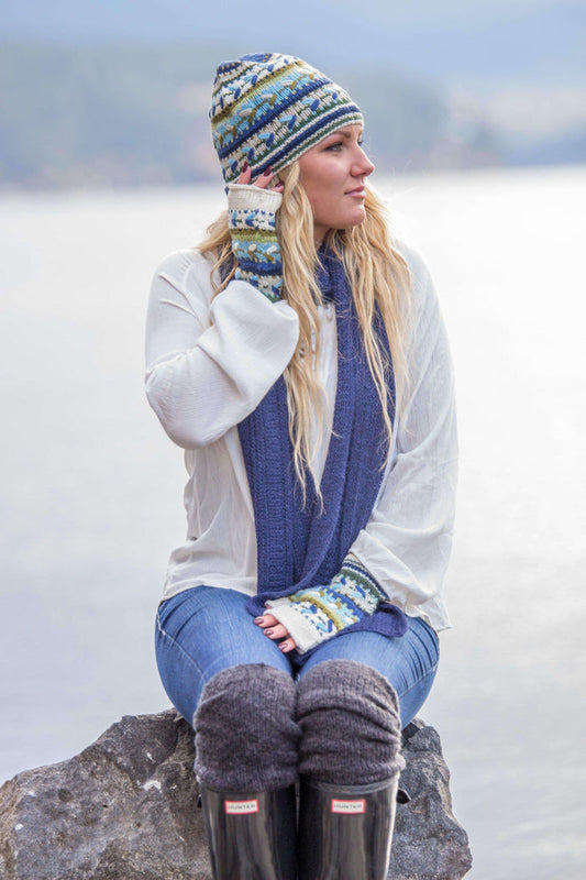 Alpaca Hat with Fleece Lining-Apparel-Alpaca Direct-White/Blue/Green-Alpaca Direct