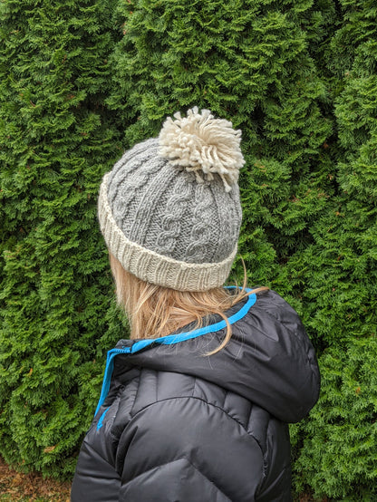 Alpaca Hat with Pompom and Fleece Lining-Apparel-Alpaca Direct-Lt Grey / Ivory-Alpaca Direct