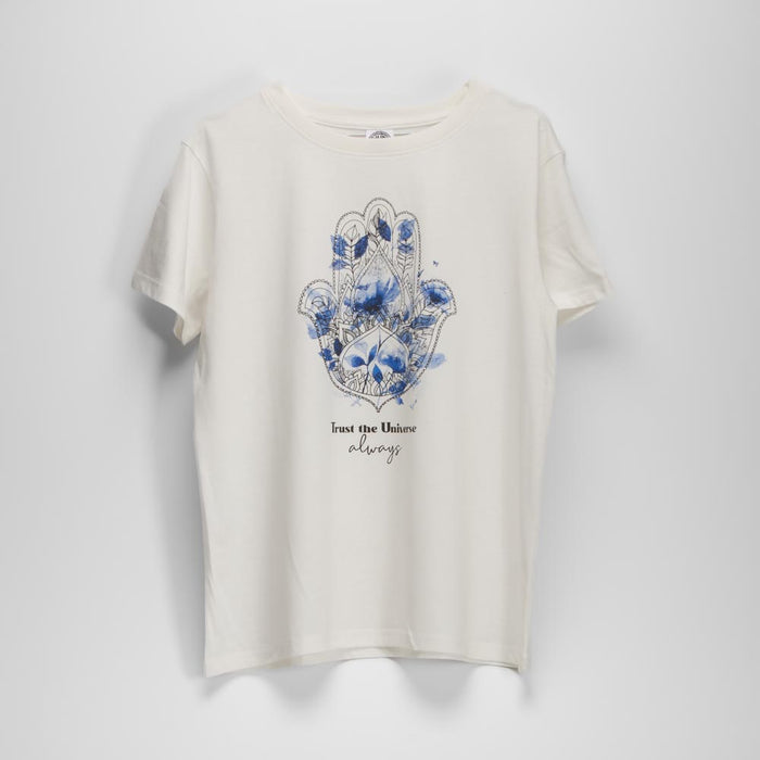 Camiseta manga corta mano de fátima blanca NYC