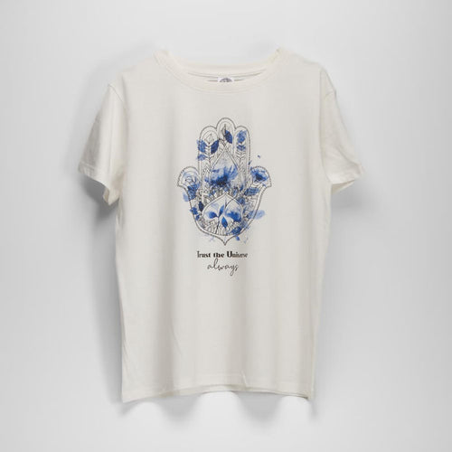 Camiseta manga corta mano de fátima blanca NYC