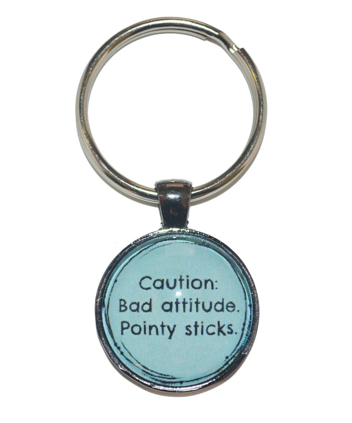 Caution Bad Attitude Pointy Sticks Keychain-Notions-Alpaca Direct-Teal-Alpaca Direct