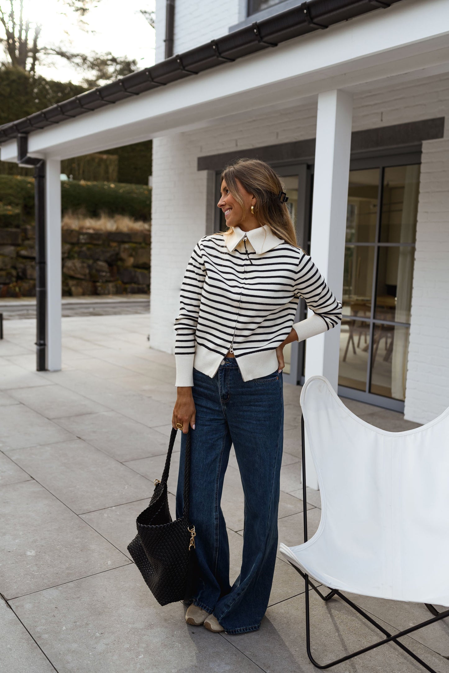 Black and Ecru Striped Olivia Cardigan