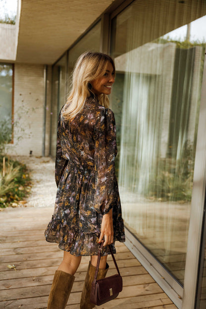 Black Patterned Alexandra Dress