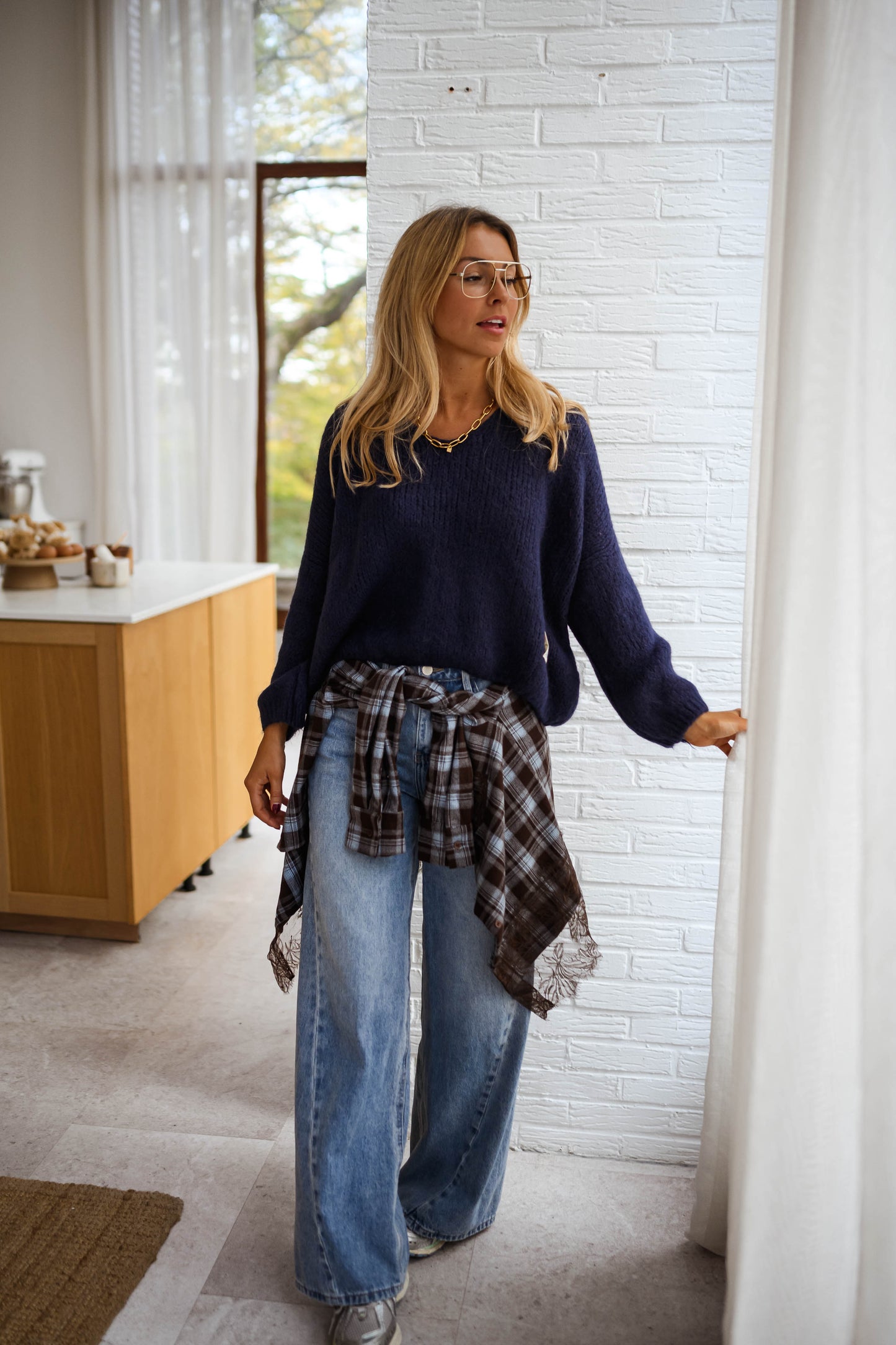 Blue and Brown Checkered Netta Shirt