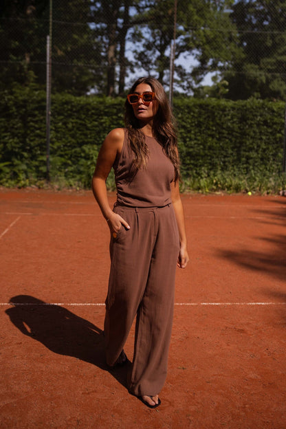 Chocolate Noelie Linen Top