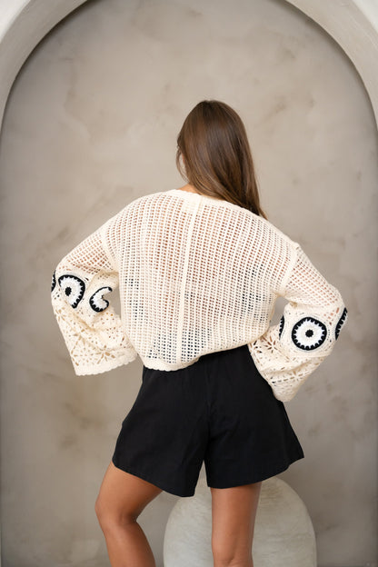 Ecru and Black Crochet Nael Blouse