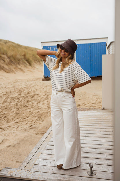 Ecru With Blue Stripes Emmy T-Shirt