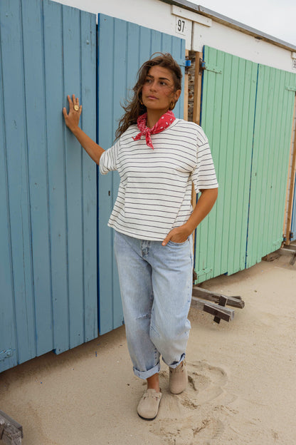 Ecru With Blue Stripes Emmy T-Shirt