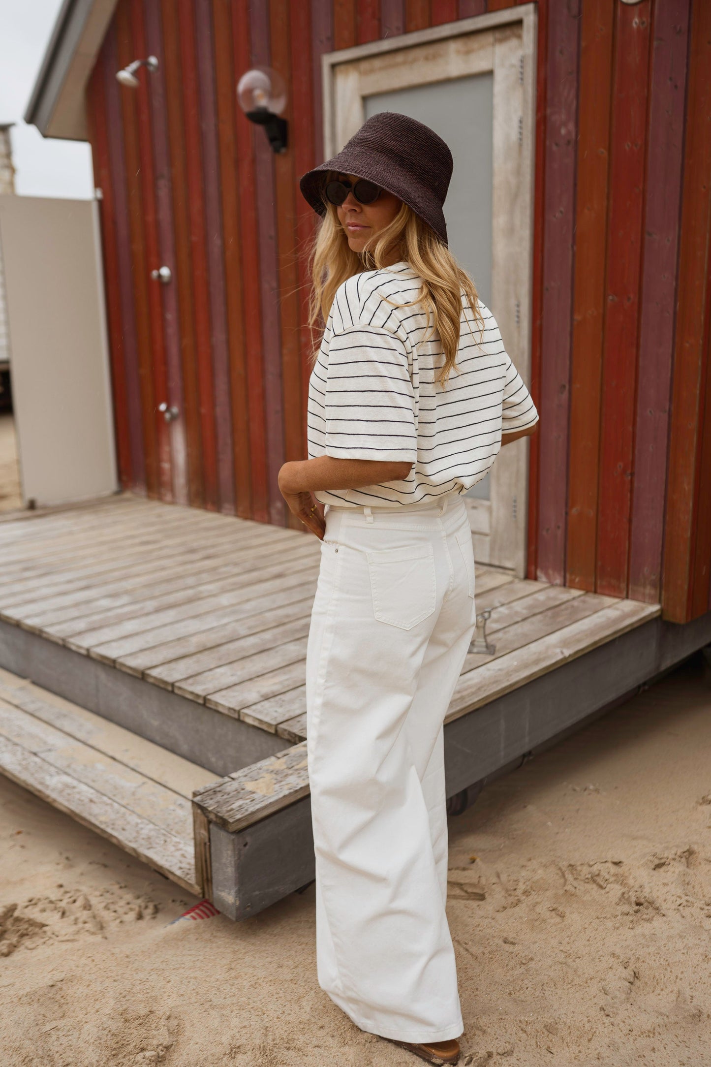 Ecru With Blue Stripes Emmy T-Shirt