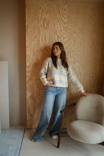 Ecru and Grey Debby Sweater