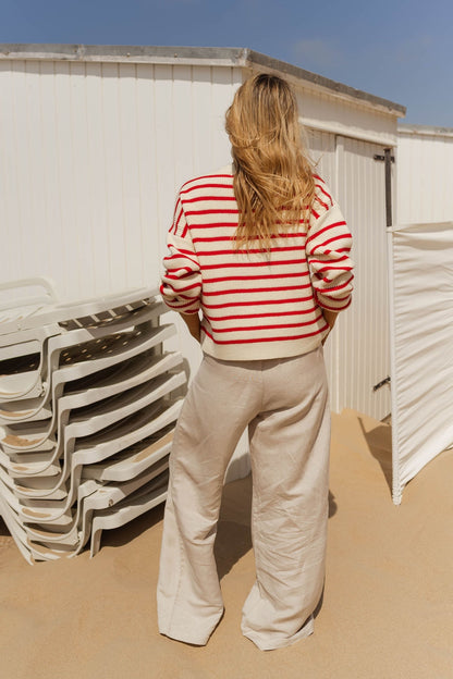 Ecru and Red Charles Cardigan