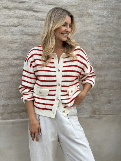 Ecru and Red Charles Cardigan