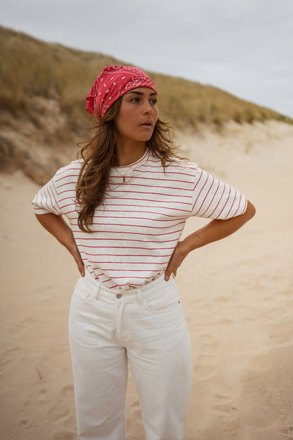 Ecru With Red Stripes Emmy T-Shirt