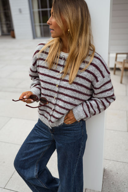 Grey and Burgundy Harris Cardigan