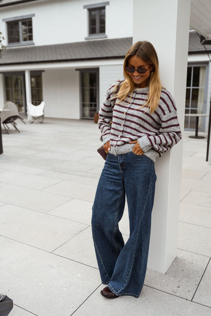 Grey and Burgundy Harris Cardigan