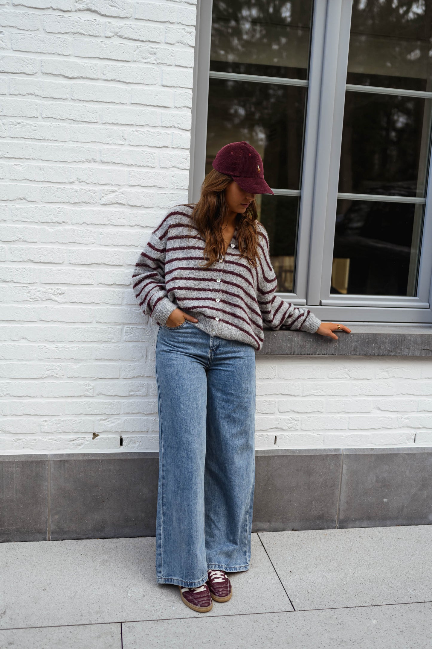Grey and Burgundy Harris Cardigan