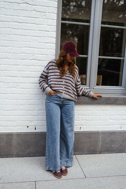 Grey and Burgundy Harris Cardigan