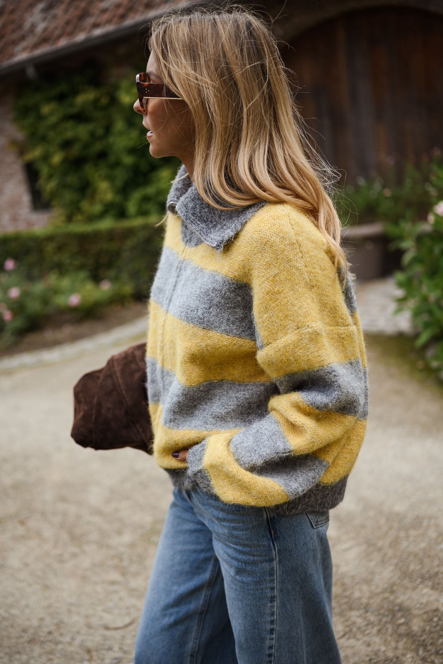 Grey and Yellow Mayfair Cardigan