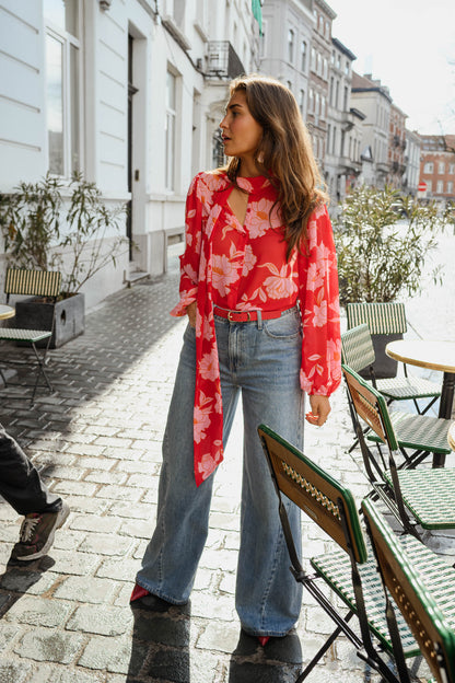 Red Patterned Georgina Blouse