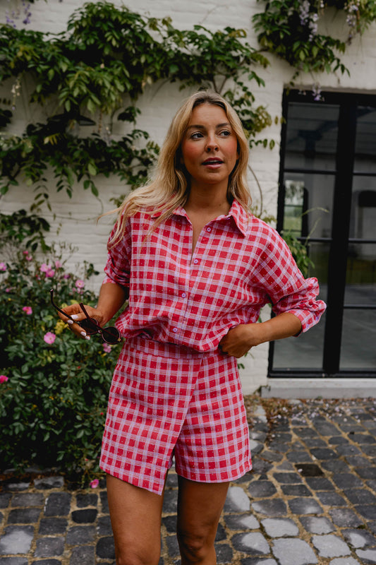 Red And Pink Plaid Cyrille Skort