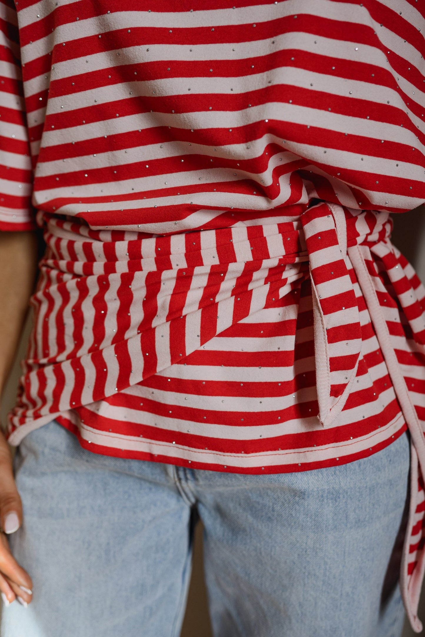 Red and Pink Striped Helia T-Shirt
