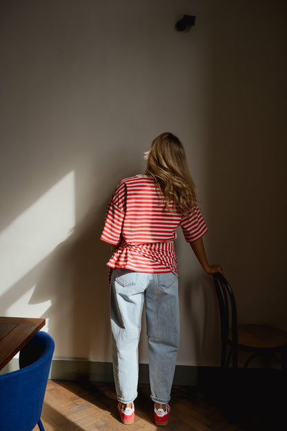 Red and Pink Striped Helia T-Shirt