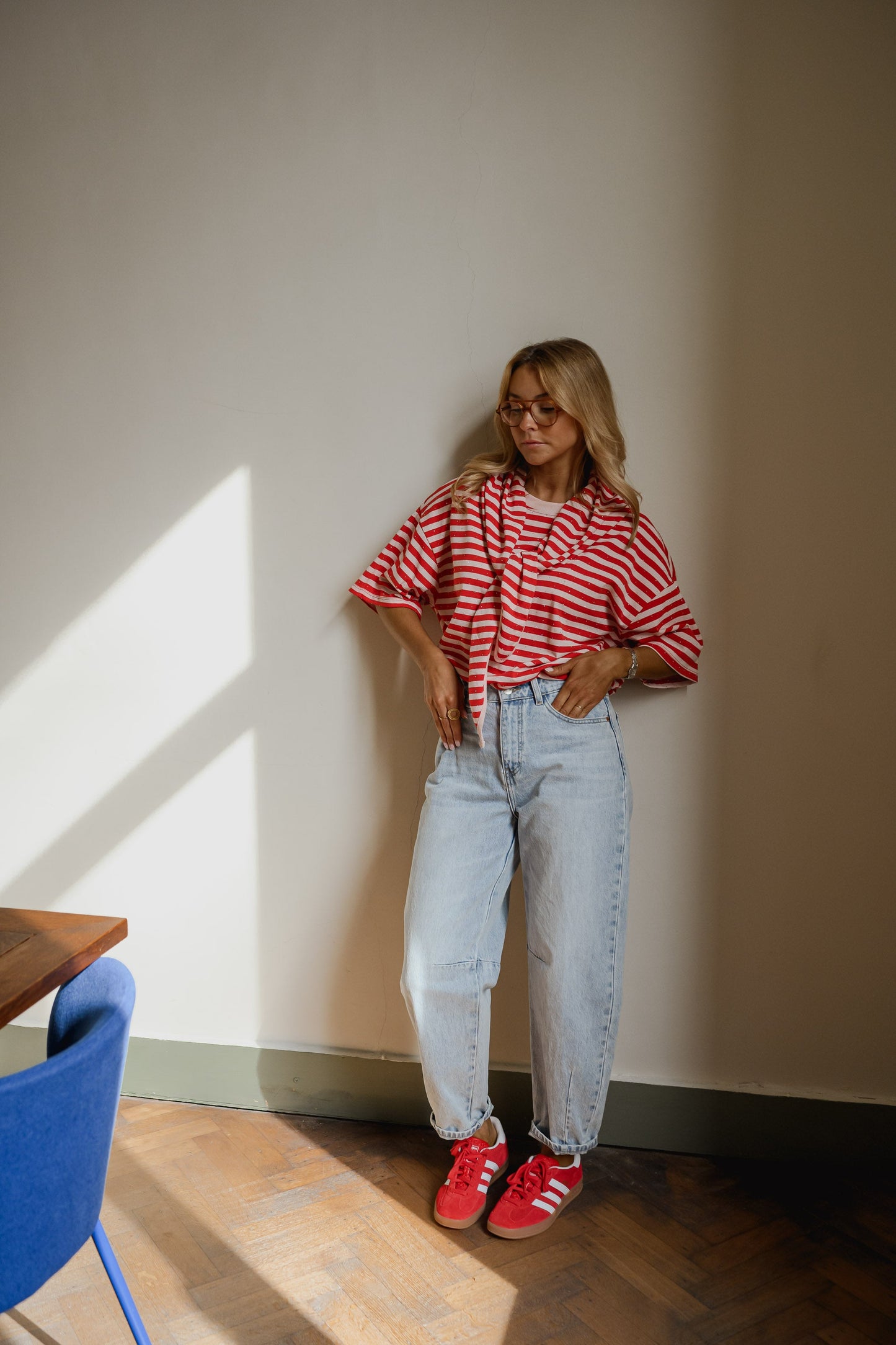 Red and Pink Striped Helia T-Shirt
