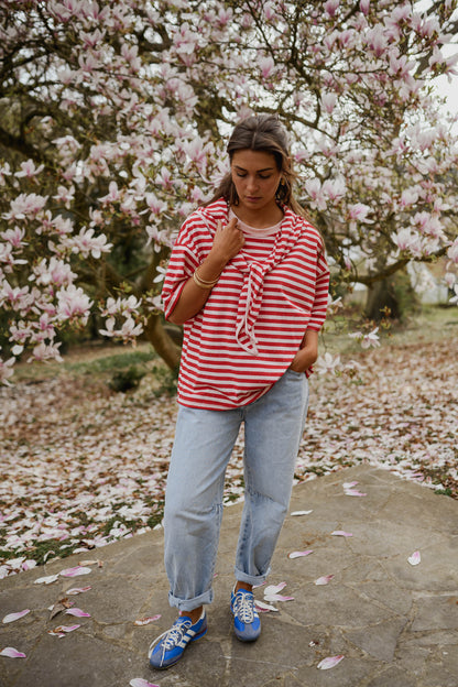 Red and Pink Striped Helia T-Shirt