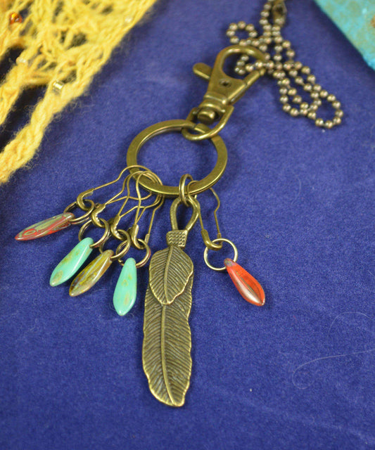Handmade Stitch Marker Necklace-Notions-Alpaca Direct-Bronze Double Feather-Alpaca Direct