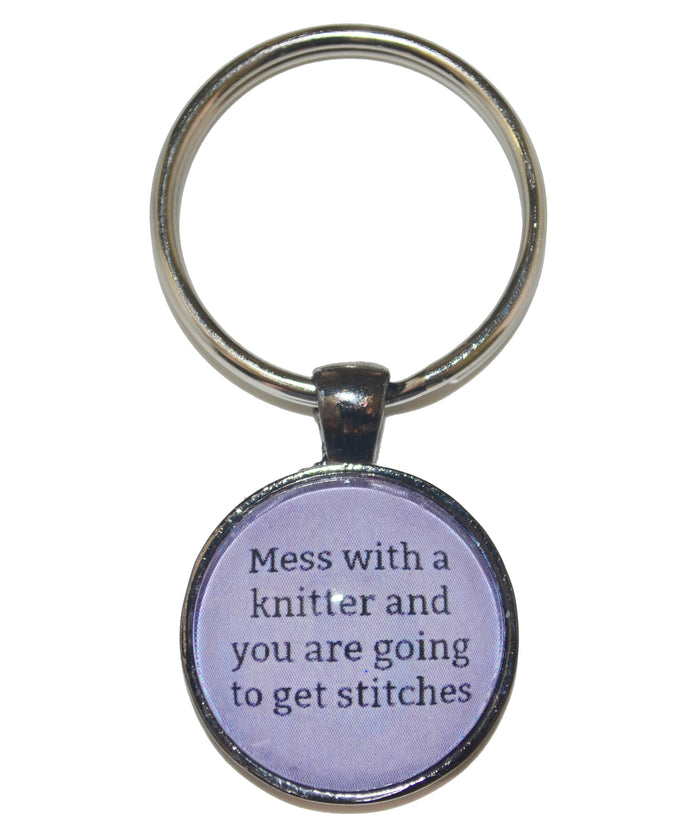 Mess With A Knitter And You Are Going To Get Stitches Keychain-Notions-Alpaca Direct-Purple-Alpaca Direct