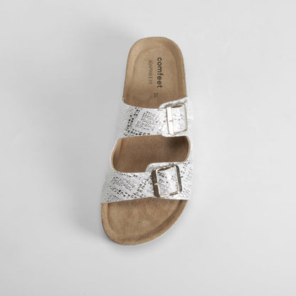 Sandalia bio cuña hebillas plata COMFEET