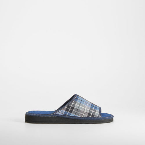 Zapatilla de casa abierta cuadros azul OLYNE