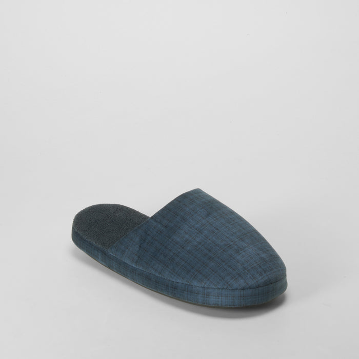 Zapatilla de casa destalonada cuadros azul OLYNE