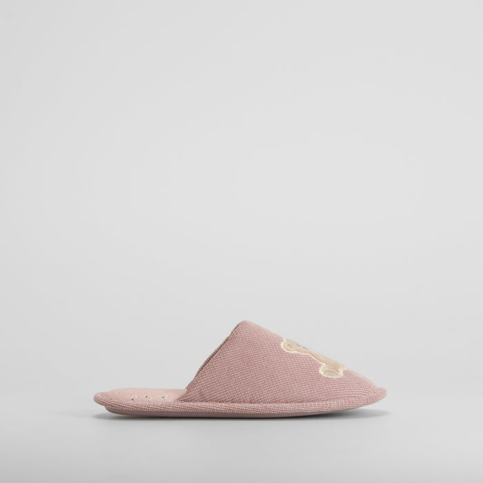 Zapatilla de casa oso bordado rosa OLYNE