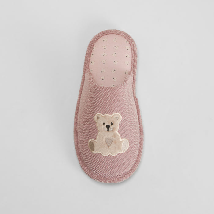 Zapatilla de casa oso bordado rosa OLYNE